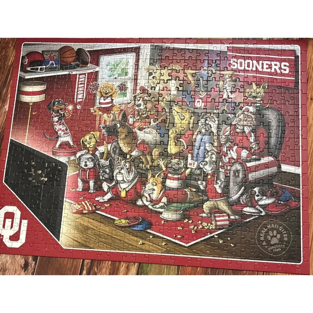 Oklahoma Sooners OU “A Real Nailbiter” Dog Fans 500 Piece Puzzle - COMPLETE
